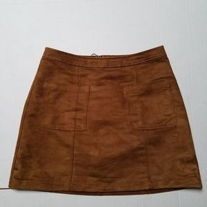 Zip back body con brown suede skirt